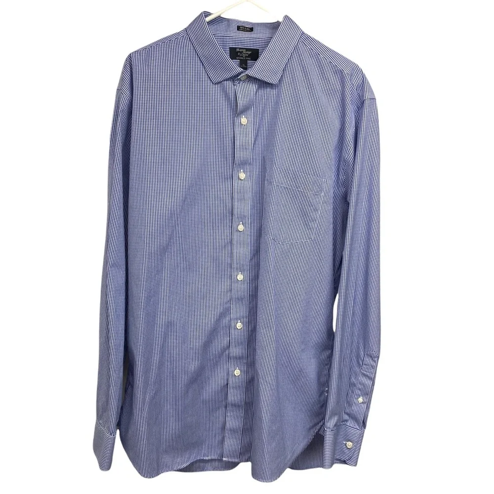 Thompson Shirting by J. Crew Shirt XL 17-17.5 Blue plaid check Wrinkle Free
